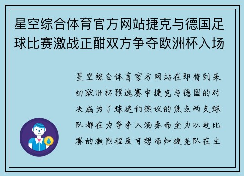 星空综合体育官方网站捷克与德国足球比赛激战正酣双方争夺欧洲杯入场券