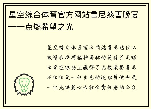 星空综合体育官方网站鲁尼慈善晚宴——点燃希望之光