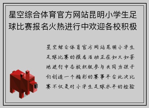 星空综合体育官方网站昆明小学生足球比赛报名火热进行中欢迎各校积极参与共创精彩赛事